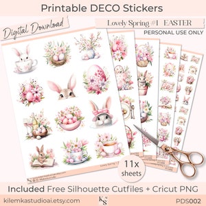 Lovely Spring #1 PASQUA Adesivi per pianificatore stampabili Deco Decorative Happy Planner Erin Condren Bullet Journal Scrapbook Download digitale fai da te