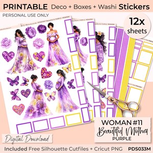 DONNA #11, Adesivo stampabile per planner "Beautiful Mother Day" VIOLA, Scatola completa, Happy Planner, Erin Condren, Cricut, File Silhouette, Journaling