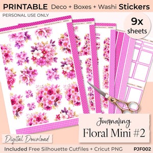 Adesivo stampabile per planner Floral Mini 2 JOURNALING, scatole piene, Washi, Scrapbooking, BUJO, effimere, Happy Planner, Cricut, file Silhouette