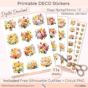 Happy Spring Flowers #2 Printable Deco Decorative Planner Stickers Happy Planner Erin Condren Bullet Journal Scrapbook Digital Download DIY