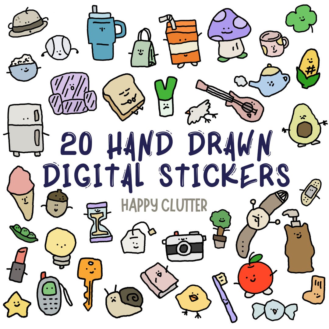 40 Hand Drawn Happy Clutter Clipart PNG Bundle - Commercial Use - Etsy