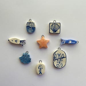 ceramic charms- water variety, hand painted tiny clay charm