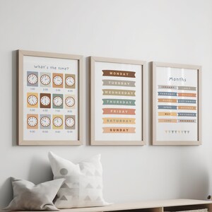 3 Nursery Educational Posters Time Chart, Days of The Week & Months of The Year, Classroom Decor, Telling Time, Homeschool, Classroom Poster