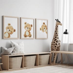 Nursery Printable Poster Set Cute Peeking Baby Bear, Baby Shower Gift Kids BedRoom Wall Decor, Woodland Nursery Forest Animal Playroom Print