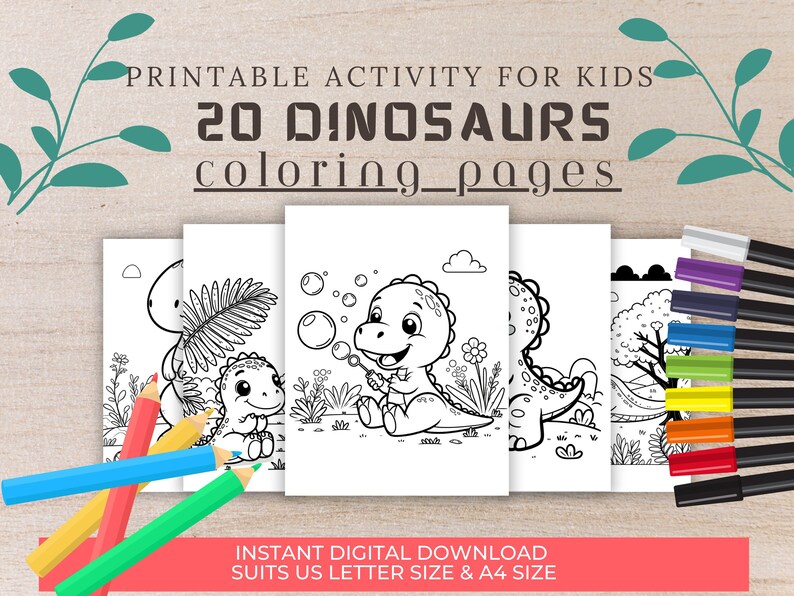 20 Printable Dinosaur Coloring Pages for Kids Coloring Book, Dino ...