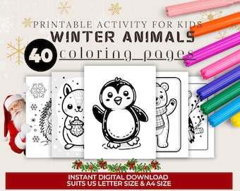 Printable Winter Coloring Pages for Kids Xmas Coloring Pages Woodland Winter Animals, Bear Coloring Sheets, Coloring Book Christmas Activity