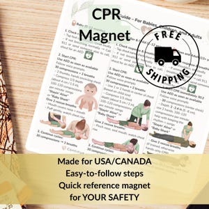 First Aid CPR Chart USA (911) Baby Child Adult CPR Guide, Emergency Sign, Family Safety Fridge Magnet, Homeschool, Kindergarten Instructions