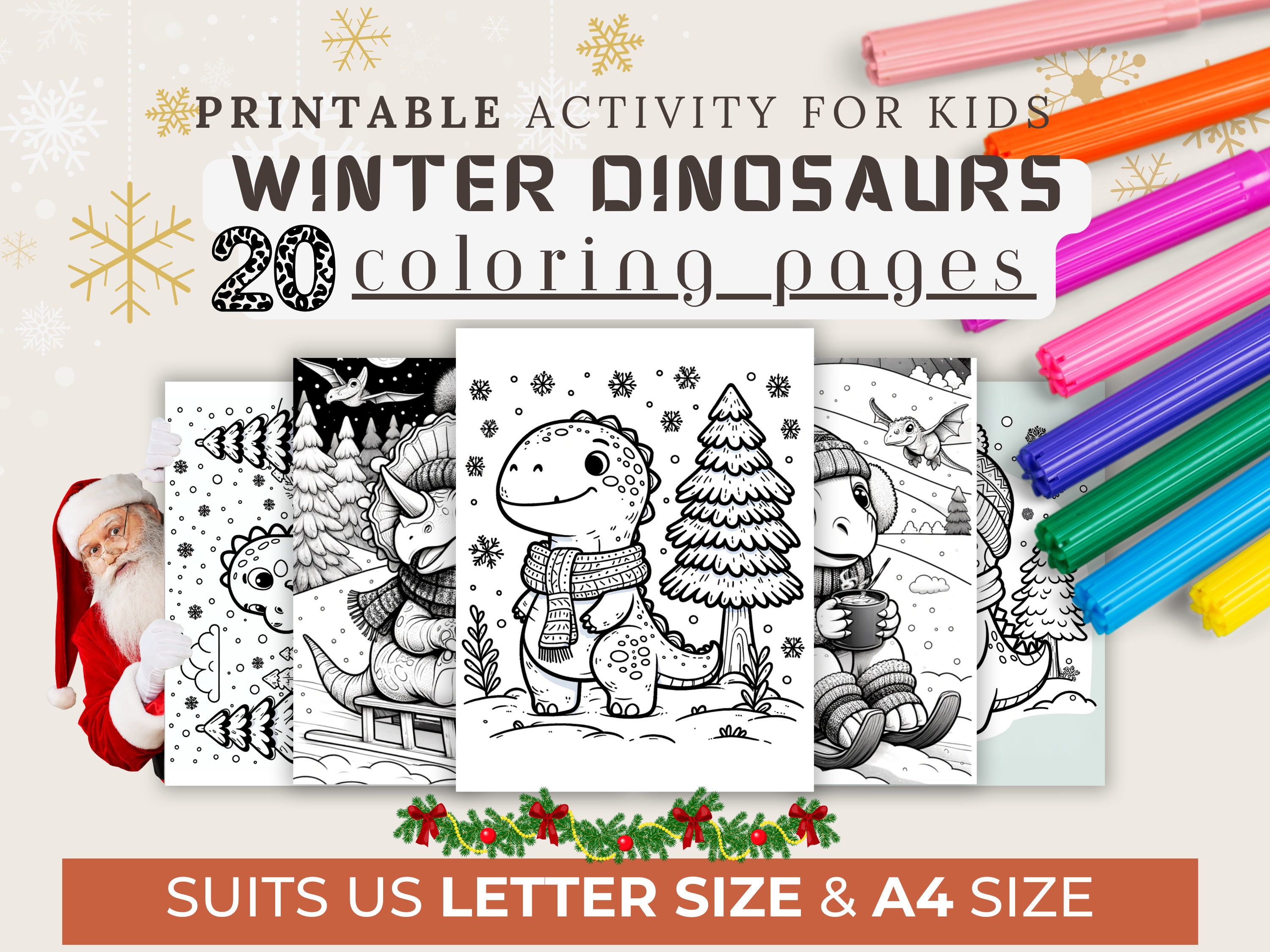 20 Printable Winter Dinosaur Coloring Pages for Kids Coloring - Etsy