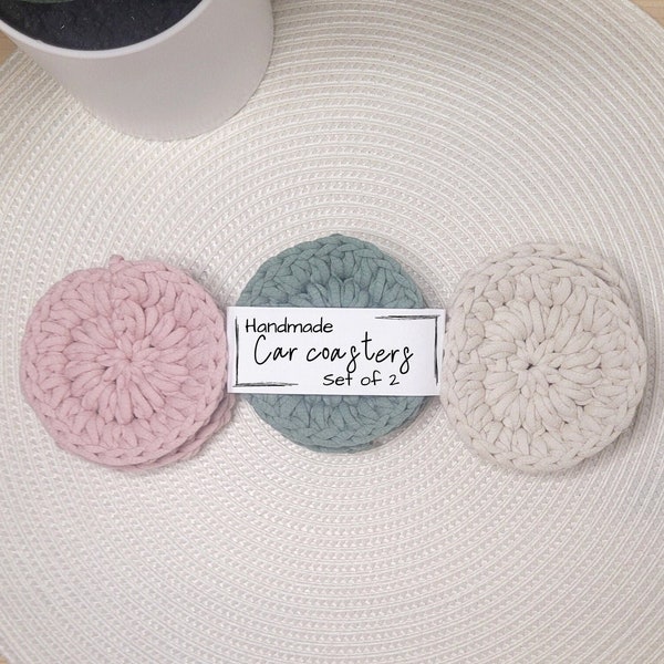 Crochet car coasters | Set of 2 or 4 cup car coaster | Cute car decor, Handmade colorful car accessory, Gift for Mother's Day, Gift under 20