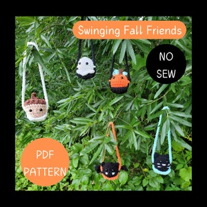 Ensemble de patrons d'amis d'automne qui se balancent | Joli modèle pour débutants d'Halloween | Cadeau pour crocheteur | Gland de chauve-souris citrouille fantôme chat | PDF numérique