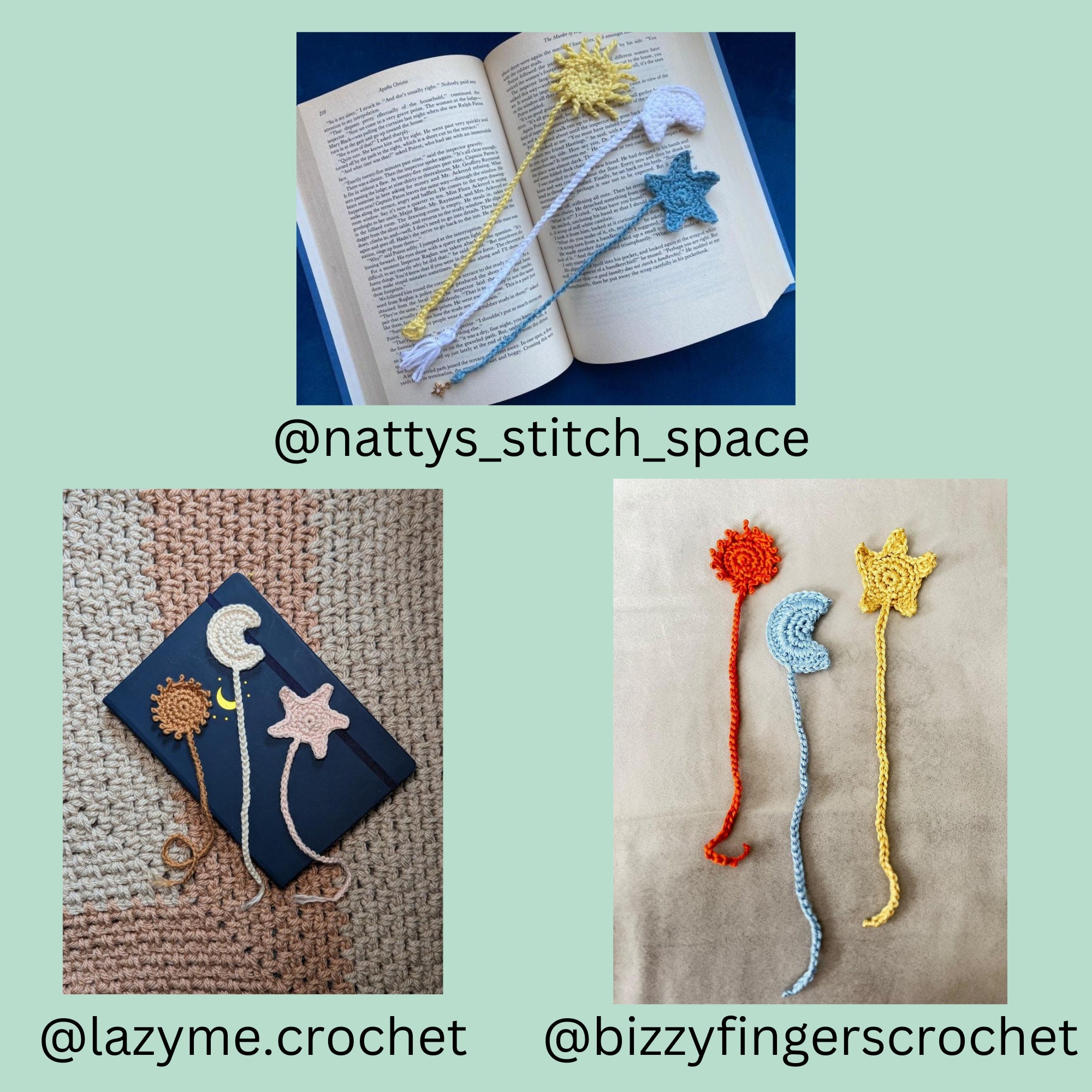 Star Bookmark Tutorial Sun, Moon & Star Bookmark Crochet Pattern Set | Beginner Friendly ...