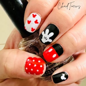Mickey Mouse Cute Nail Wraps / Polka Dot Nail Polish Strips / Bow Nail  Stickers / Valentine Nail Wraps / Red Disney Nail Wraps Free Shipping 