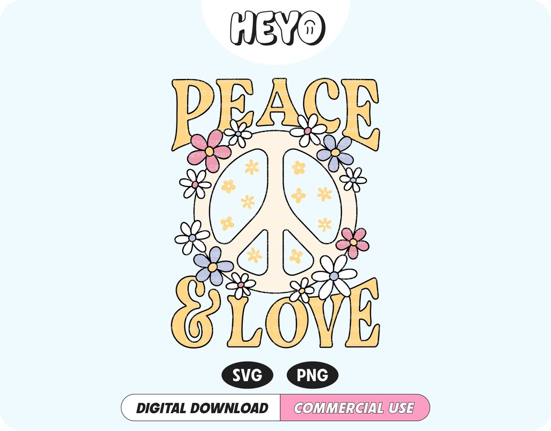 Peace and Love SVG PNG File, Vintage Hippie Peace Sign Cute Reto ...