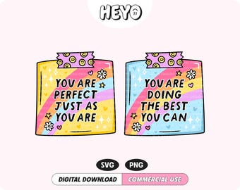 Positive Affirmation SVG PNG | Daily Reminder Self-Love Sticky Note Encouraging Quotes | Trendy Digital Design for Stickers, Shirts, Crafts
