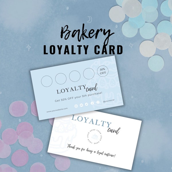 Bakery Loyalty Card Template, Loyalty Stamp Card, Cake Loyalty Card Canva Template, Blue Bakery Business Card Printable, Blue Loyalty Card