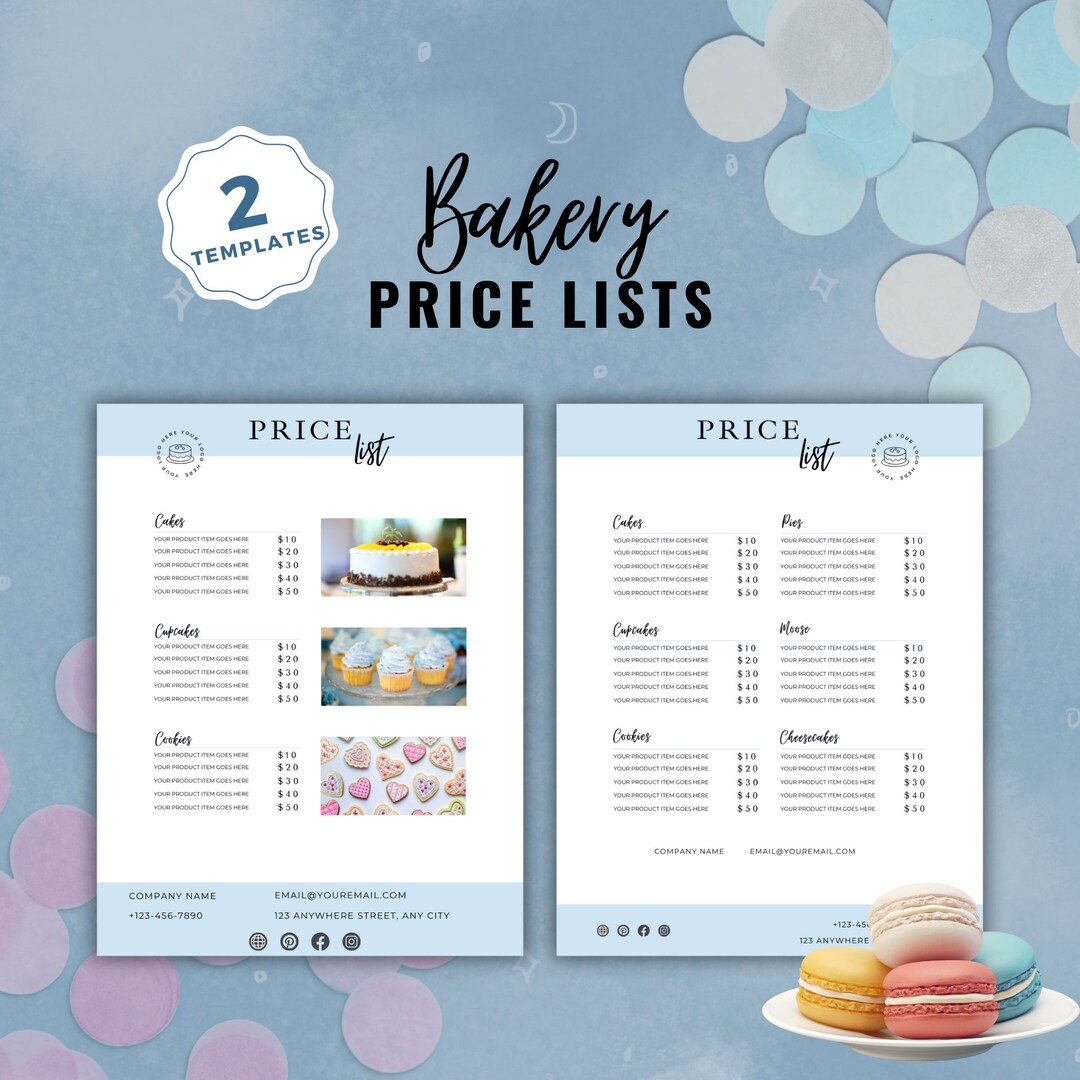 Editable Bakery Price List Template, Bakery Menu, Cookie Price List ...