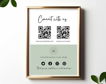 Connect with us social media QR code sign, Let's get social small business sign, Leave us a review, Instagram Facebook follow us sign
