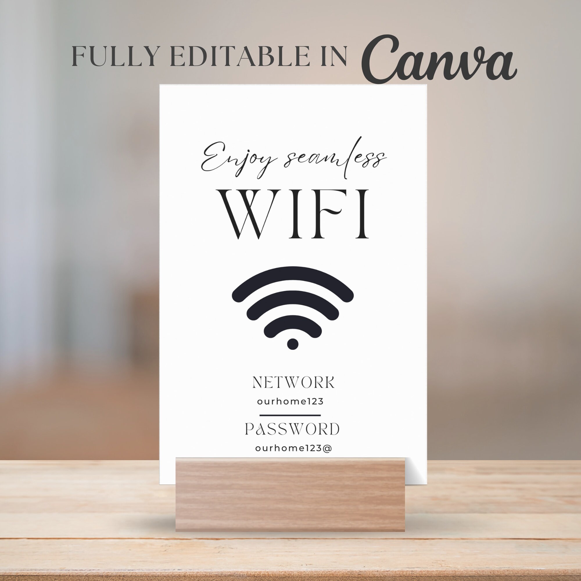 Wifi Password Sign Canva Template, Airbnb Guest Wifi Sign , Printable ...