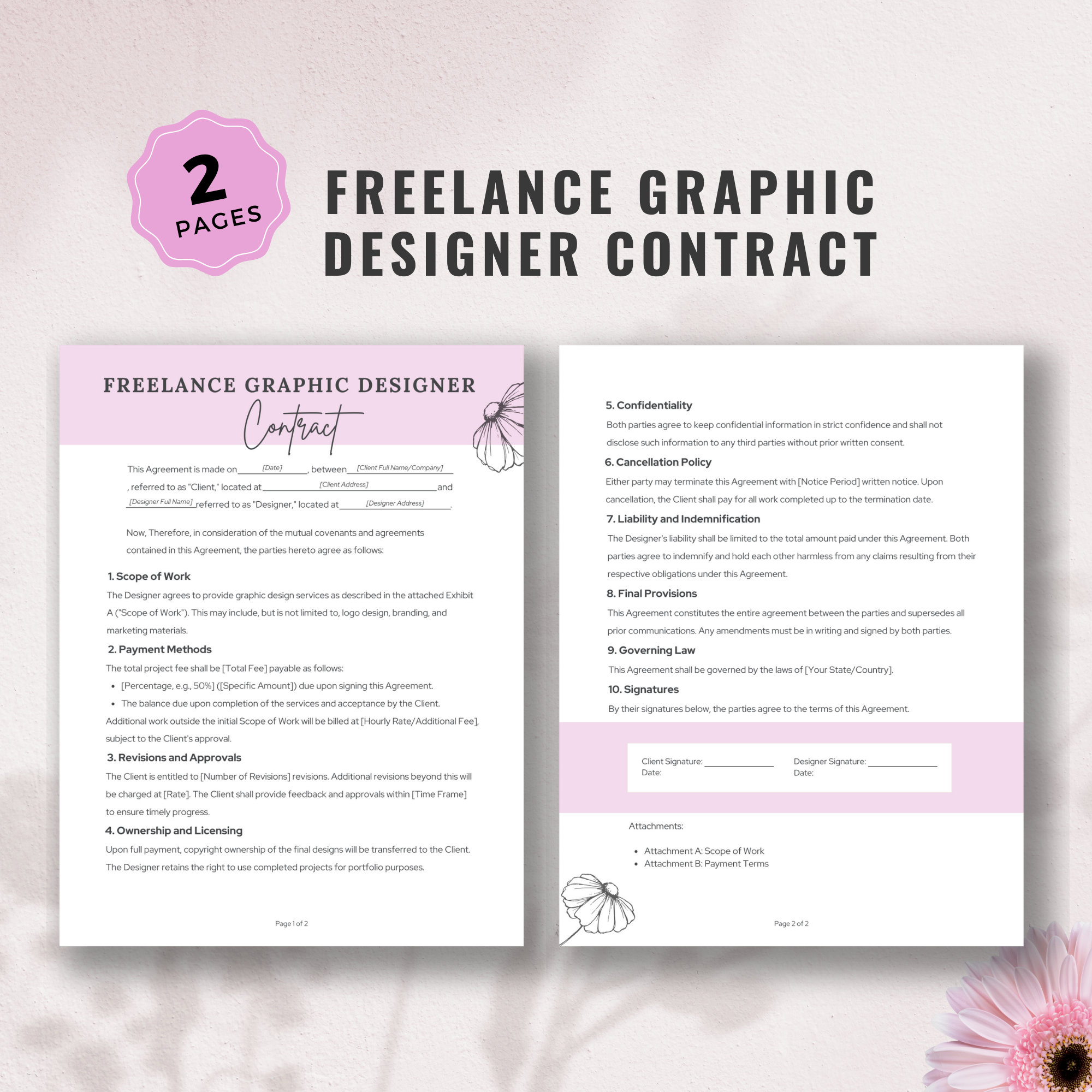 Editable Freelance Graphic Design Contract Template, 2 Page Contract Editable Freelance Graphic Design Contract Template, 2 Page Contract