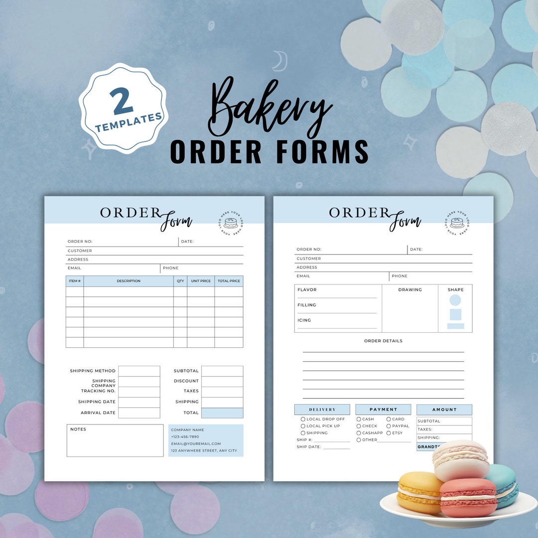 Bakery Order Form Templates, Editable Cake Order Forms, Cookie Order