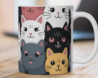 Mok kat katten, cartoon kat, anime kat, mok kater, cadeau voor kattenfans, vrouw vriendin collega,