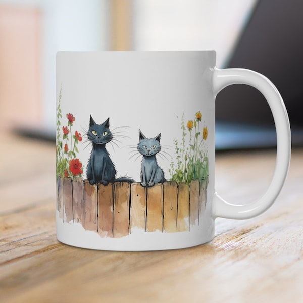 Tasse chat clôture chats style dessin animé, tasse comique tomcat, cadeau pour les fans de chats, femme petite amie collègue, tasse chats