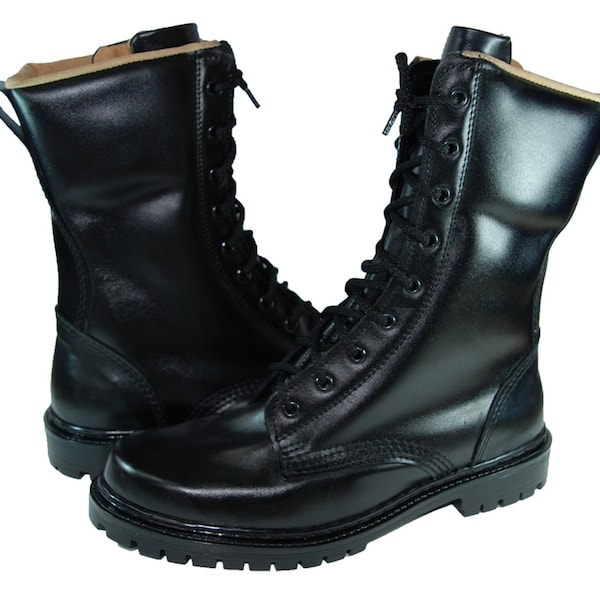 Militärlederstiefel, Winterstiefel, Ankle Boots, Herren Kampfstiefel, Pelzwinterstiefel, ukrainische Armeestiefel, Militärüberschuss schwarze Stiefel