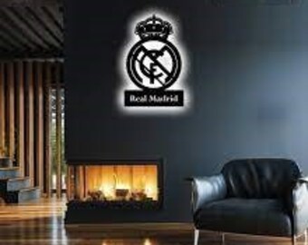 Real Madrid CF Football Club Led logo. Led Light wall Art .Real Madrid decor. wooden Led logo Backlight Wooden Led logo. Football wall decor