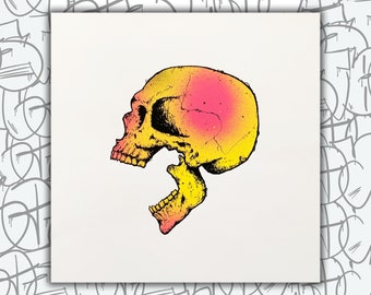 16x16 Zoll Screamin' Skull Siebdruck/Sprühfarbe-Kunstwerk, limitierte Auflage von 10 Stück