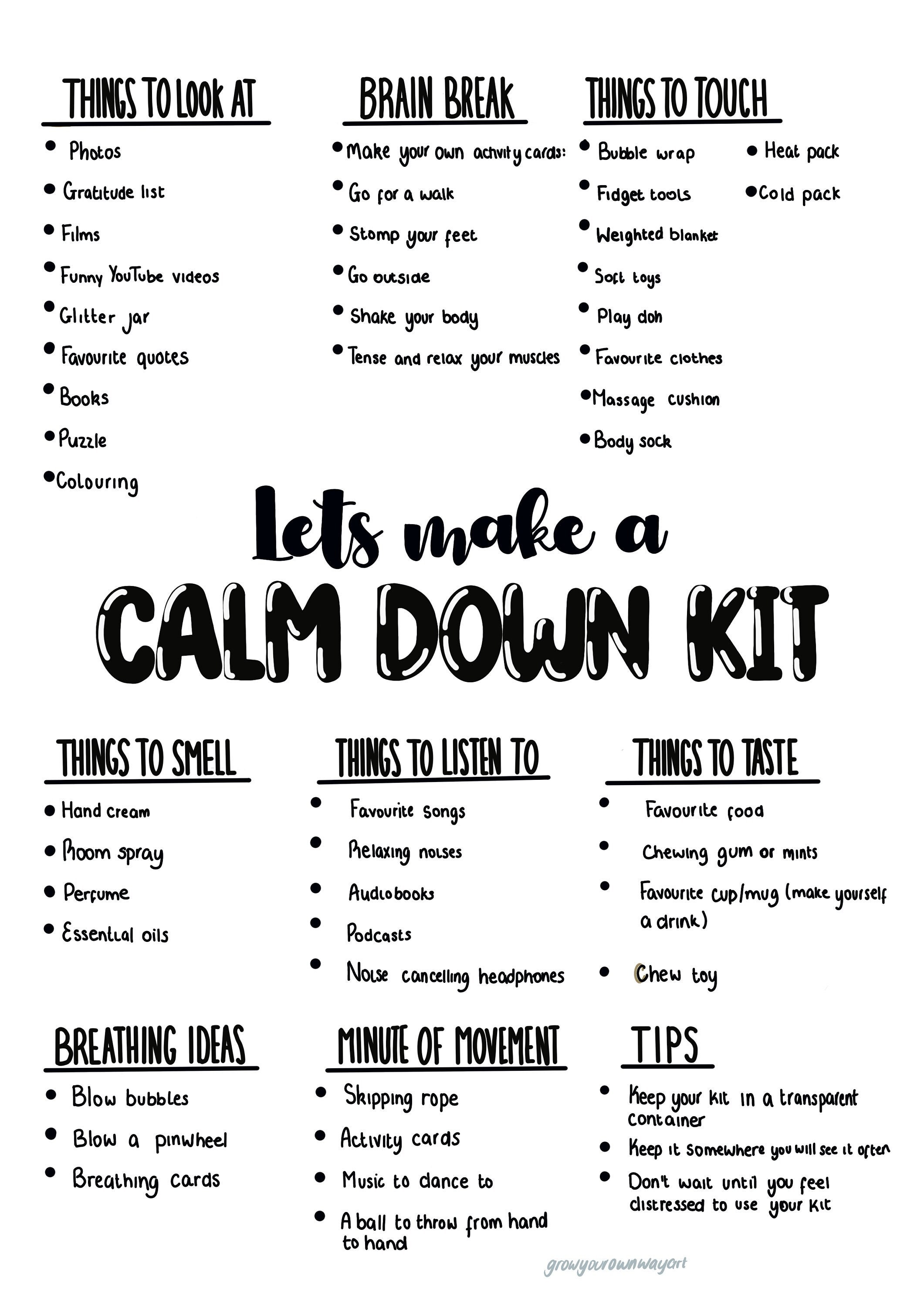 Make a calm down kit digital download. Therapy resource, mental health support, children’s mental health