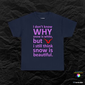 Geass Code Leilouch quote ''I don't know why snow is white..'' heavy cotton t-shirt Navy