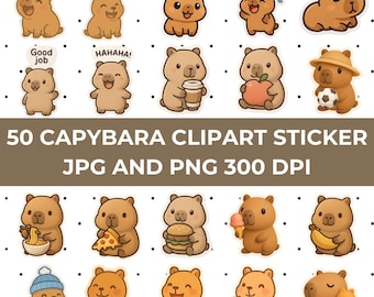Cute Capybara PNG JPG Stickers, Capybara Clipart Digital, Capybara Images, Cute Capybara Animal, Kawaii Capybara Stickers, Digital Download