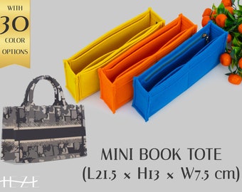 Handbag Insert for Mini Book Tote - Customizable Felt Organizer - Purse Organizer - With Multipocket and Zipper Feature