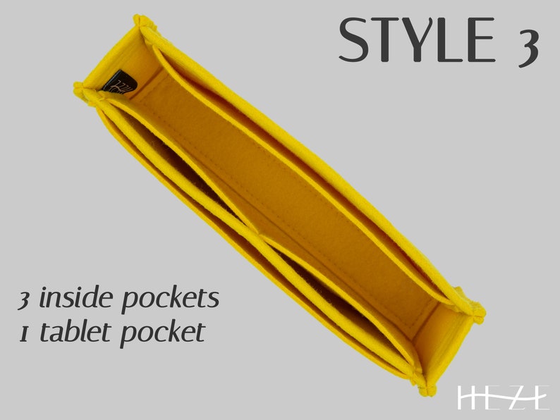 Style 3: Enjoy added convenience with this purse insert, presenting three inner pockets alongside an accessible outer pocket.
(Felt Purse Insert) (Bag Organizer Insert) (Bag Shaper)