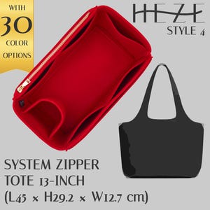 Modelador de bolsa tote com zíper de 13 polegadas - organizador de feltro - com vários bolsos e zíper - organizador de bolsa - acessório para bolsa