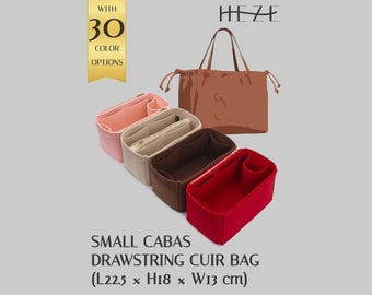 Small Cabas Drawstring Cuir Bag Organizer: Felt Insert with Pockets - Custom Colors
