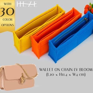 Elegante inserto de fieltro para monedero con cadena Bloom: organizador de bolsos personalizable con opciones de color