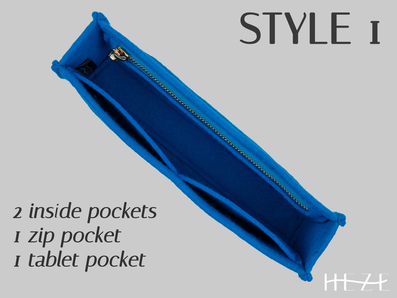 Style 1: This purse insert features a trio of interior pockets, with one zippered for added security.
(Felt Purse Insert) (Bag Organizer Insert) (Bag Shaper)