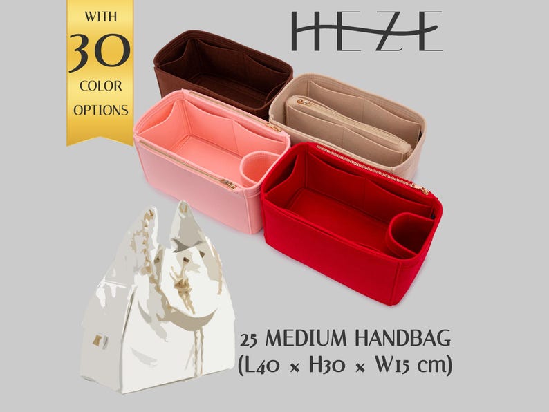 Versatile Felt Handbag Organizer Insert for 25 Medium Handbag: Multi-Pocket Tote Shaper image 1