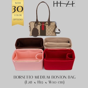 Borsetto Medium Boston Bag Organizer Insert – 2mm Felt Liner with Multiple Pocket Styles