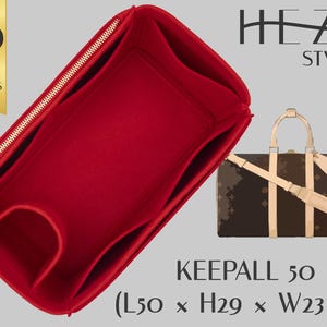 Felt Travel Bag Organizer for Keepall 50 (Custom Pockets, Gold or Silver Zipper)