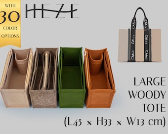 Organizador de fieltro de lujo compatible con bolsos grandes Woody Tote, con múltiples bolsillos y cremallera.