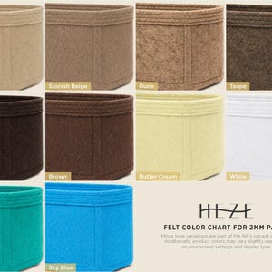 The image is a color chart for a 2mm part 1 of a felt product, displaying various shades of brown, beige, and white.