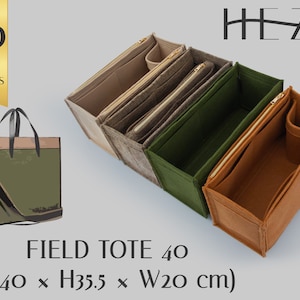 Può includere: Quattro organizzatori per borse in feltro di diversi colori: beige, grigio, verde e marrone. Gli organizzatori hanno più tasche e una chiusura a zip. Gli organizzatori sono progettati per adattarsi a una borsa Field Tote 40, che misura 40 cm di lunghezza, 35,5 cm di altezza e 20 cm di larghezza.