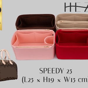 Speedy 25 Compatible Bag Shaper - Deluxe Felt Organizer Insert - With Multipocket and Zipper Feature