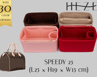 Speedy 25 Compatible Bag Shaper - Deluxe Felt Organizer Insert - With Multipocket and Zipper Feature