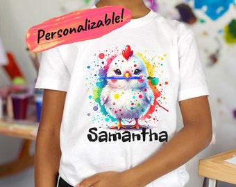 Personalizable Kids Tee- Artistic Shirt for Chicken Lover, Birthday gift for Artist, Funny Chicken Tee, Artful Shirt for Paint Party