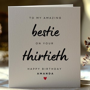 Beste Freundin 30. Geburtstag personalisierte Karte, Bestie 30 Jahre alt alles Gute zum Geburtstagkarte, süßes benutzerdefiniertes 30