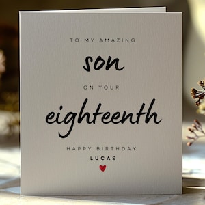 Tarjeta de cumpleaños número 18 personalizada para hijo, tarjeta de cumpleaños personalizada para hijo de 18 años, lindo regalo de cumpleaños número 18 para hijo, tarjeta de cumpleaños número 18 para hijo, BCC11