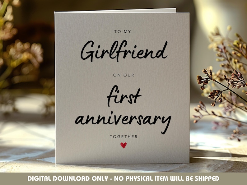Printable First Anniversary Card, 1st Anniversary Card for Girlfriend ...